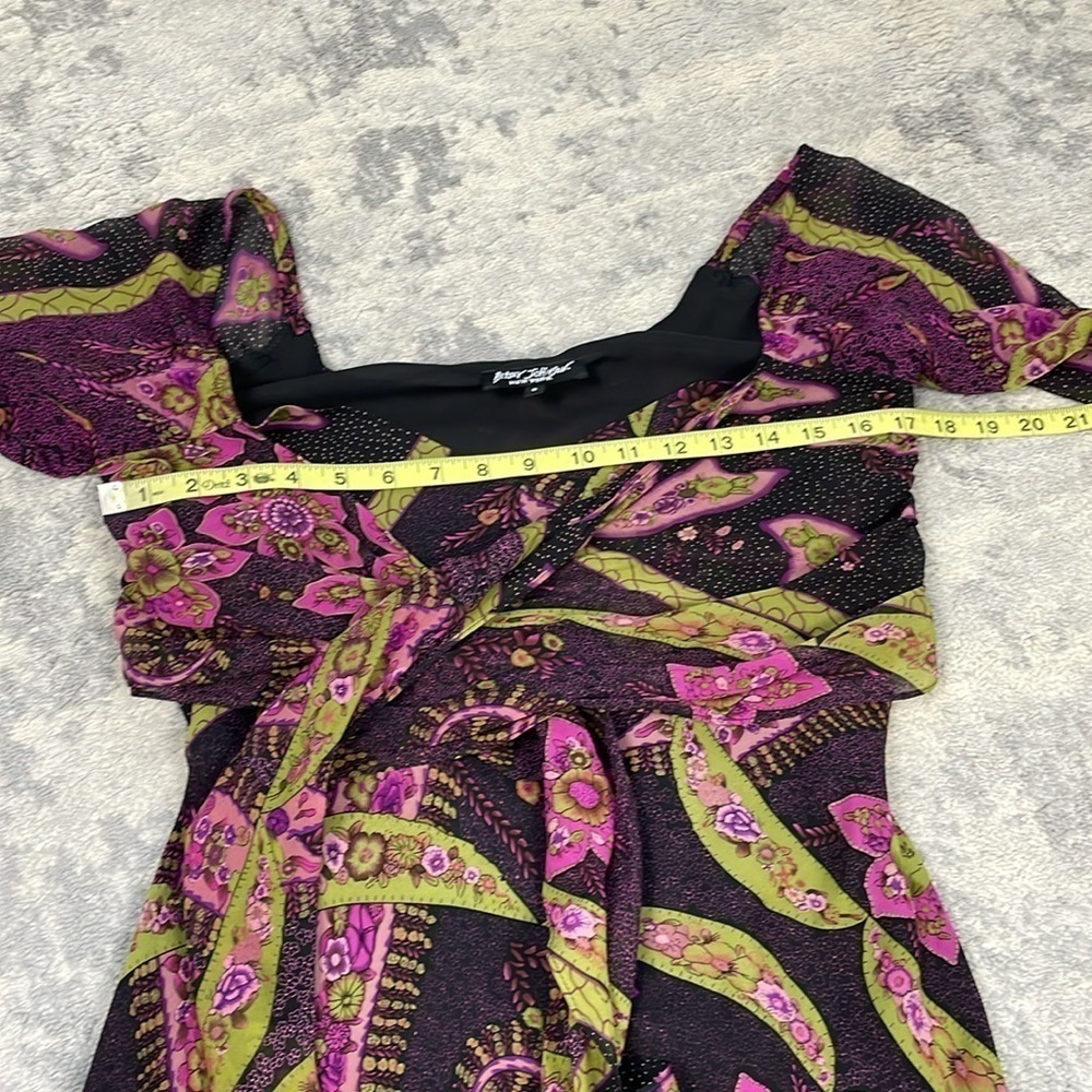 Vintage Betsey Johnson Black Label Floral Long Sleeve Tie Front Dress Y2K Sz 8 - Picture 9 of 12